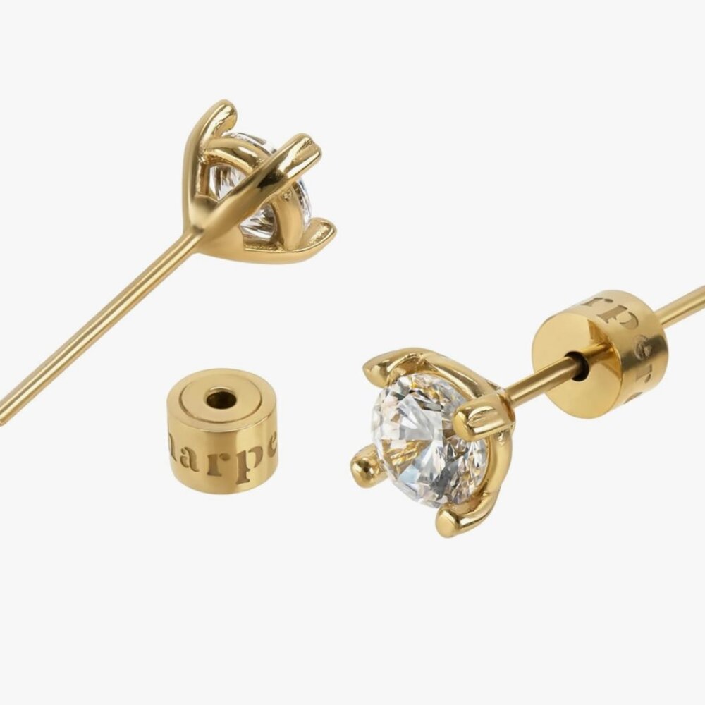 Hey Harper White Crystal Stud Earrings, April Birthstone, Firework Design